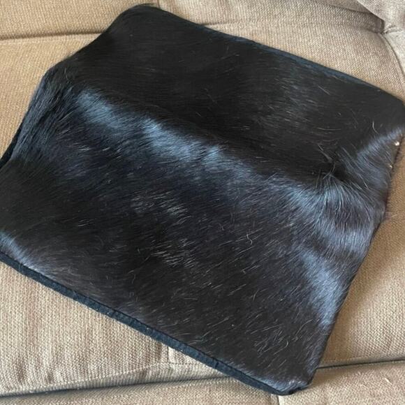 VTG GENUINE COWHIDE CLUTCH BAG FLAP BLACK WESTERN BOHEMIAN FRINGE RARE VERSATILE - Picture 6 of 16